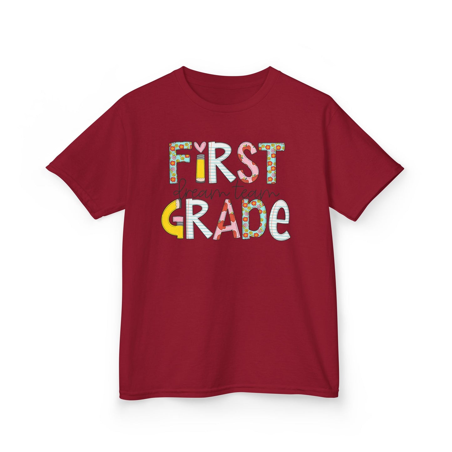 First Grade Kids T-Shirt — "First Grade" Colorful Back-to-School Tee