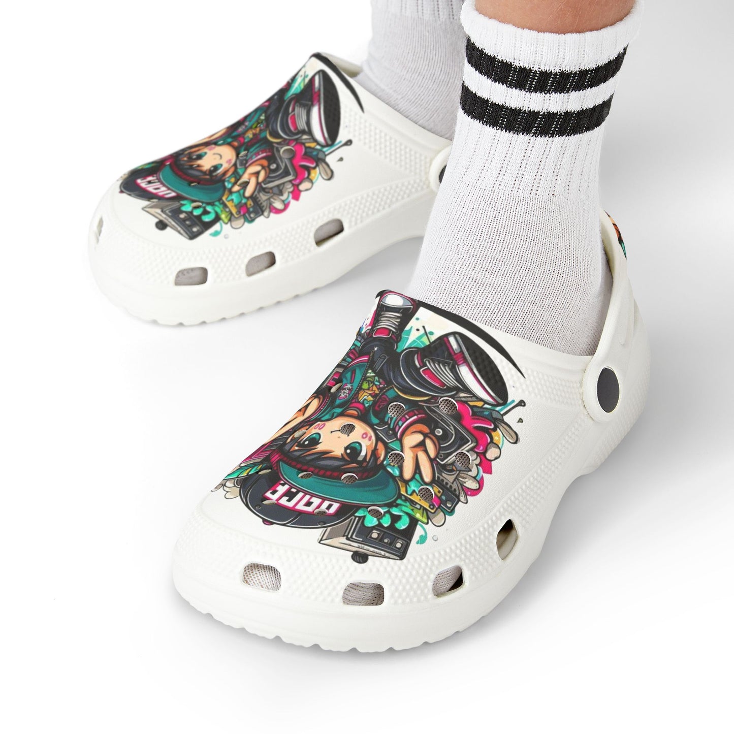 Kids Cartoon Gamer EVA Clogs — Colorful All-Over-Print Slip-On Shoes