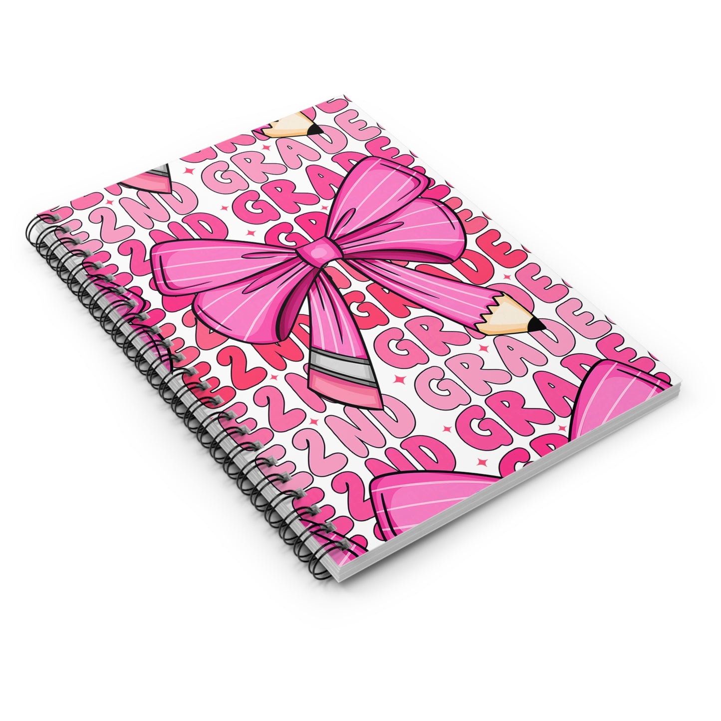 2nd Grade Spiral Notebook – Cute Pink Bow & Pencil School Journal