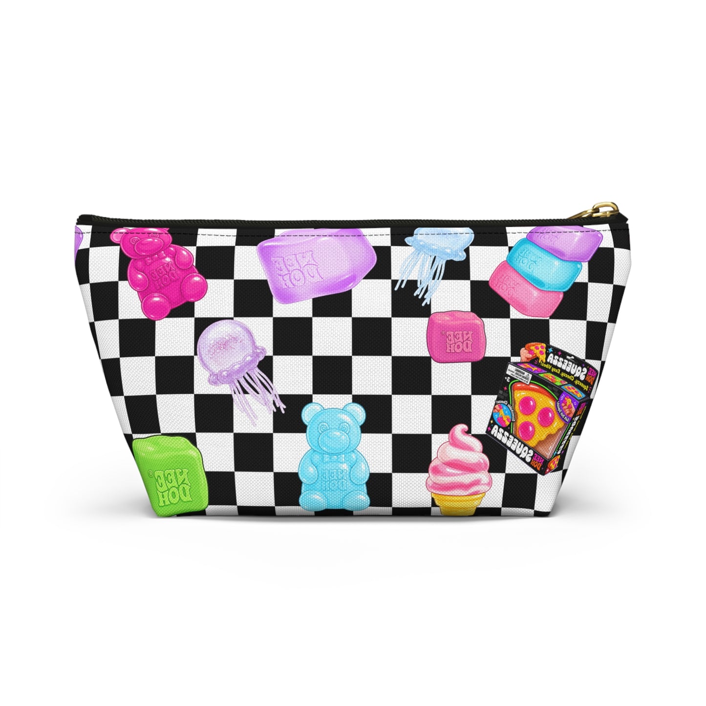 Checkerboard Candy Icons Accessory Pouch — Cute Candy & Snack Print T-Bottom Makeup Bag - kids pencil case -make up holder - travel case - back to school