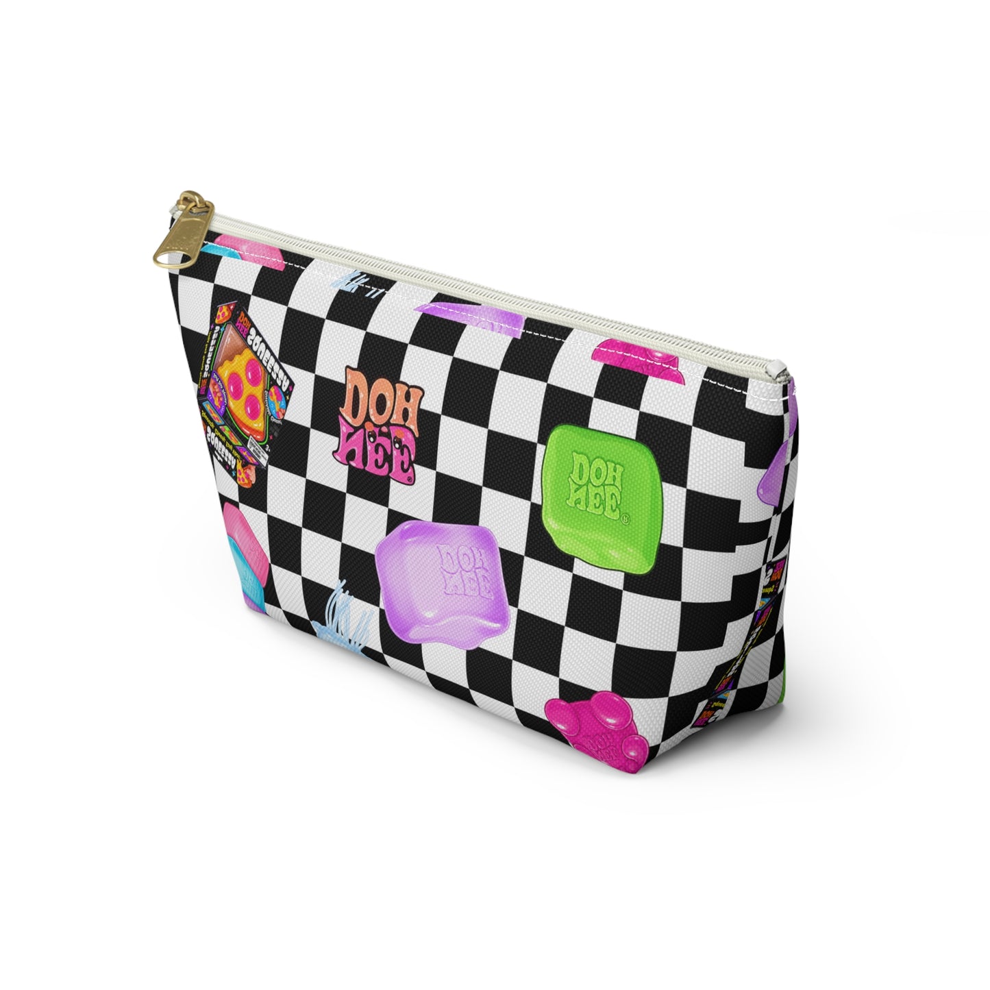 Checkerboard Candy Icons Accessory Pouch — Cute Candy & Snack Print T-Bottom Makeup Bag - kids pencil case -make up holder - travel case - back to school