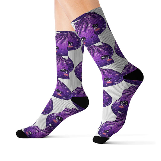 Purple Galaxy Octopus Sublimation Socks – Cute Kawaii Sea Creature Crew Socks