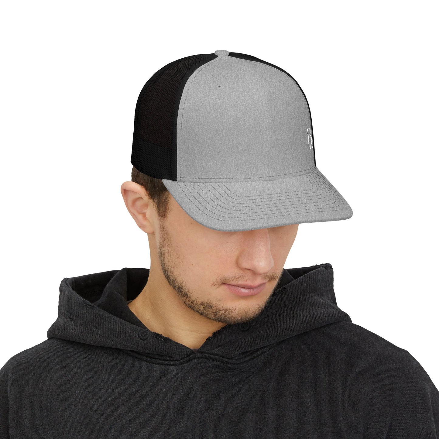Embroidered 'BZ' Snapback Trucker Cap — Black Front White Mesh Hat