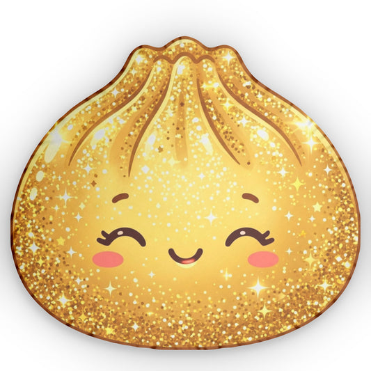 Golden Dumpling Pillow — Cute Kawaii Sparkle Plush Accent