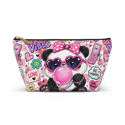 Cute Panda Bubblegum Accessory Pouch — Pink Heart Sunglasses Cosmetic Bag