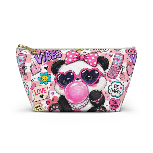 Cute Panda Bubblegum Accessory Pouch — Pink Heart Sunglasses Cosmetic Bag