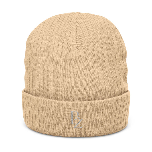 Embroidered Ribbed Beanie — Minimal 'BZ' Logo Knit Hat