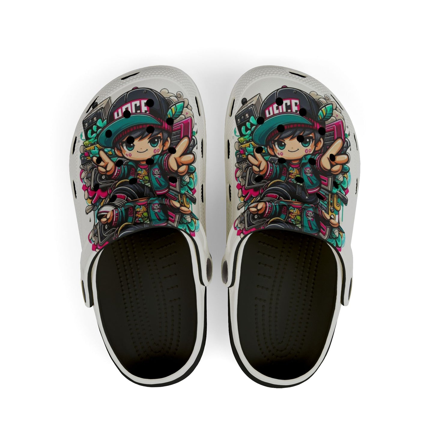 Kids Cartoon Gamer EVA Clogs — Colorful All-Over-Print Slip-On Shoes