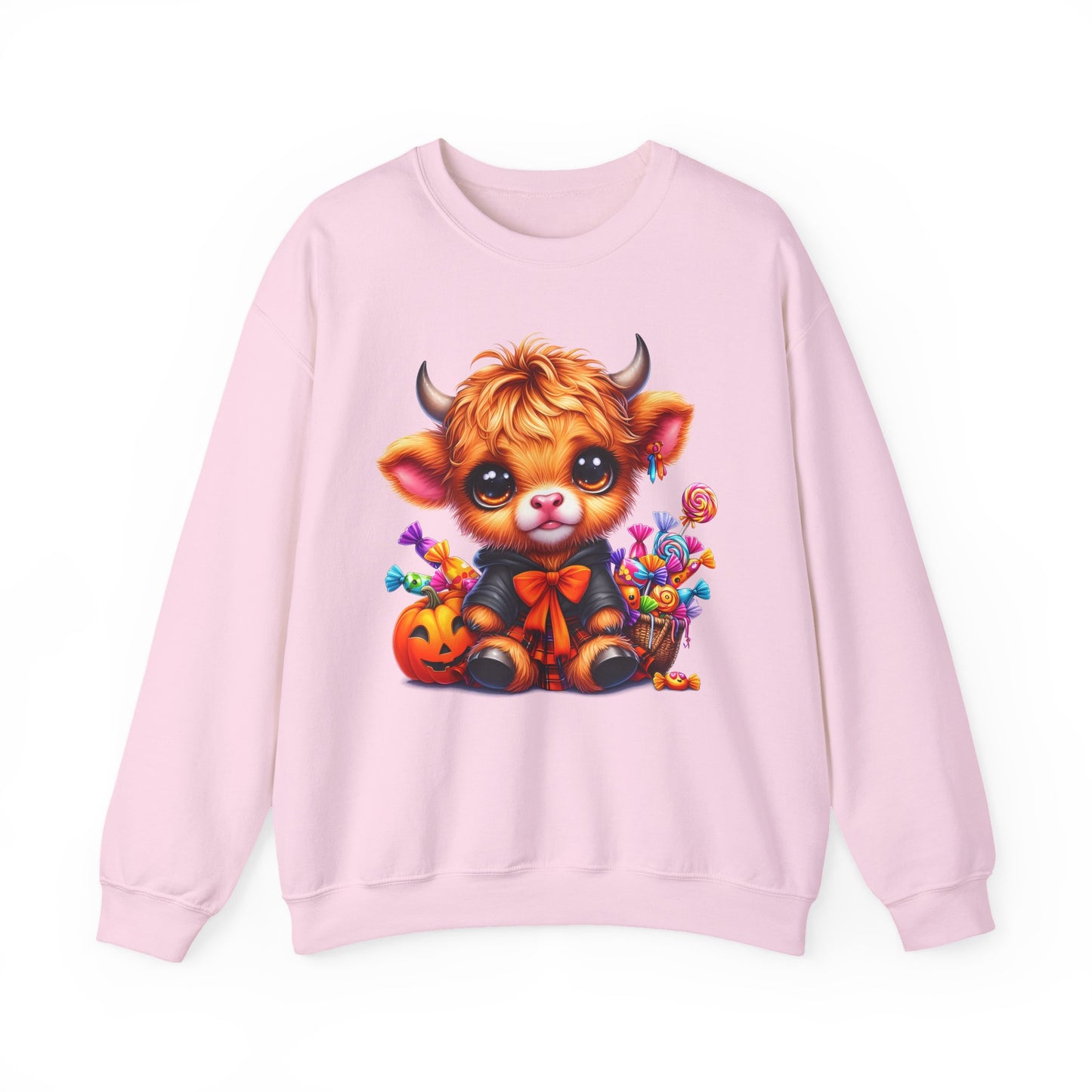 Halloween Highland Cow Sweatshirt — Cute Cow Pumpkin Candy Design - Halloween Sweatshirt - Cow Sweater - Halloween Costume