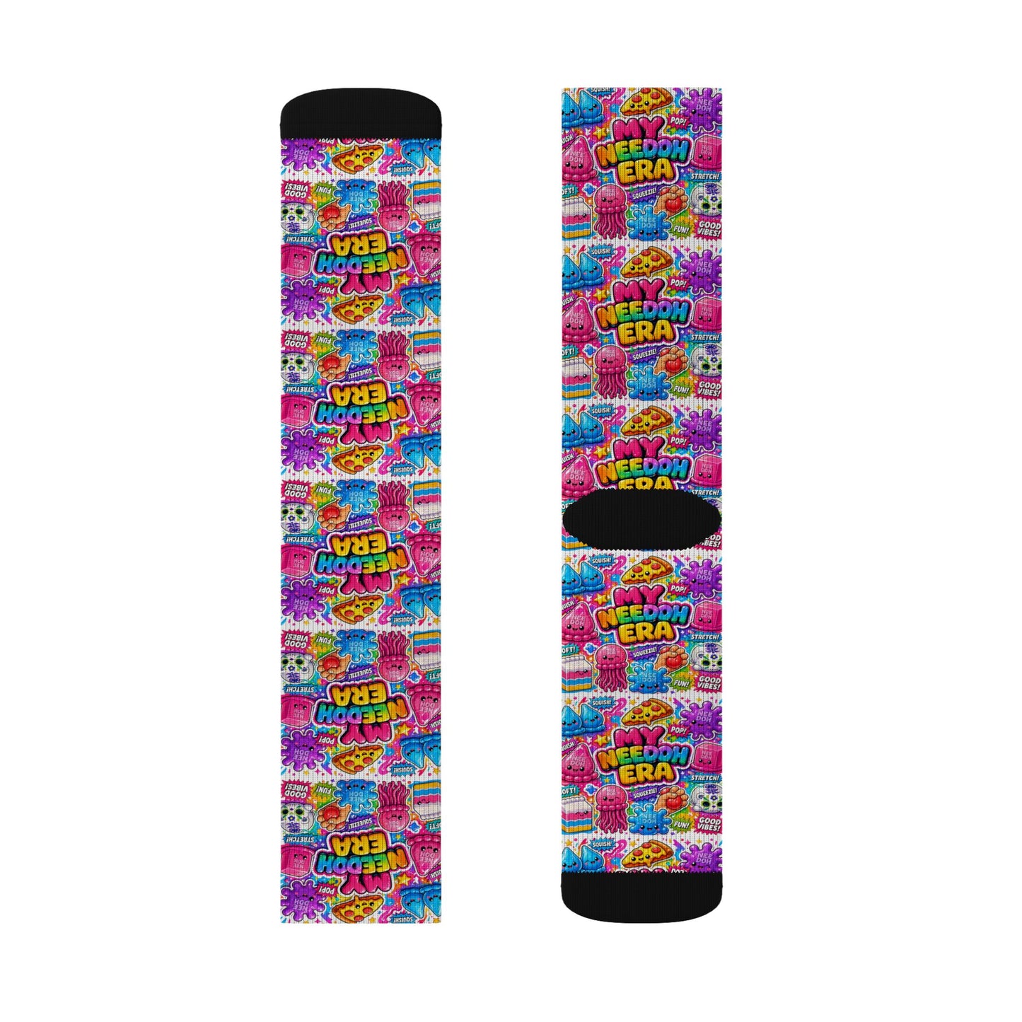Retro Candy Pop Sublimation Socks — Colorful 90s Neon Pattern Crew Socks