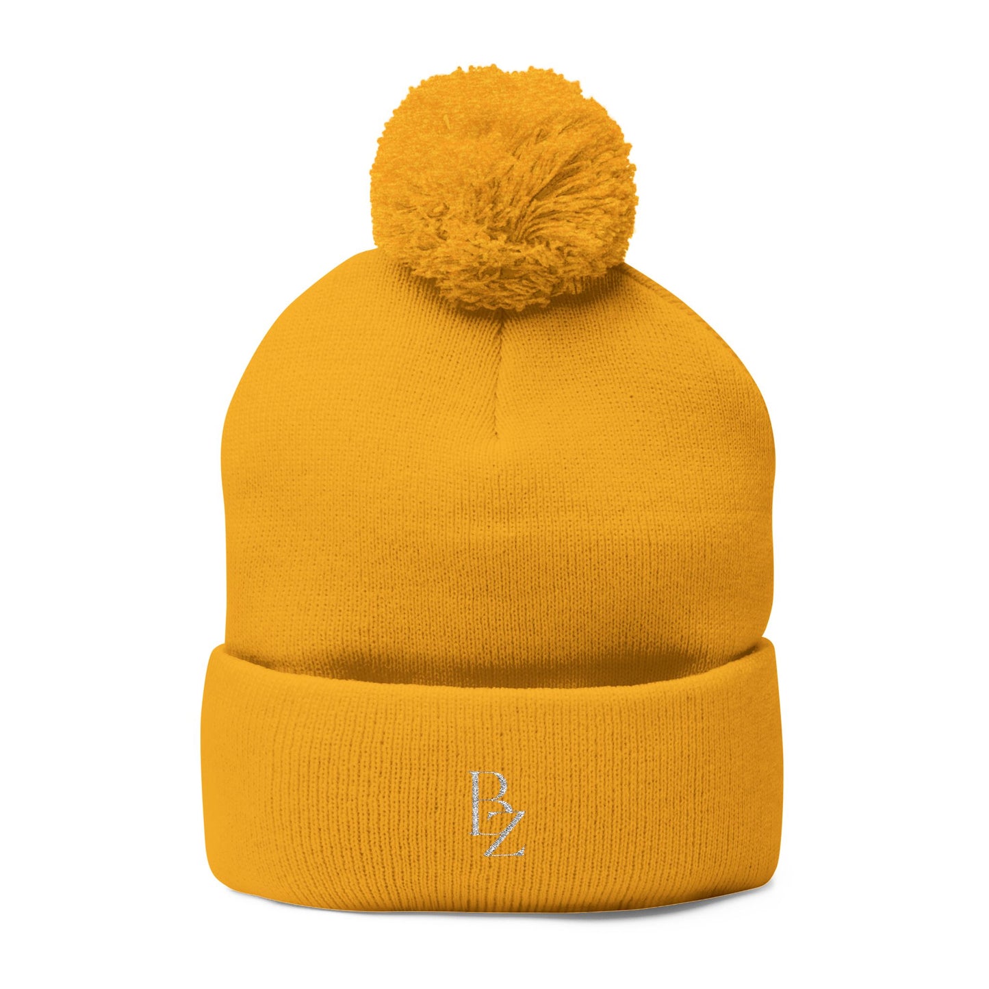 Embroidered Pom-Pom Knit Beanie – Cozy Winter Cap with Monogram Accent
