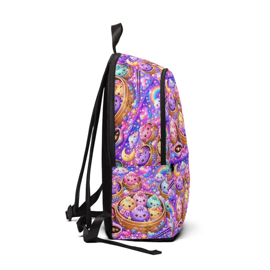 Cute Kawaii Dumpling Pattern Backpack — Colorful Pastel Moon & Stars School Bag