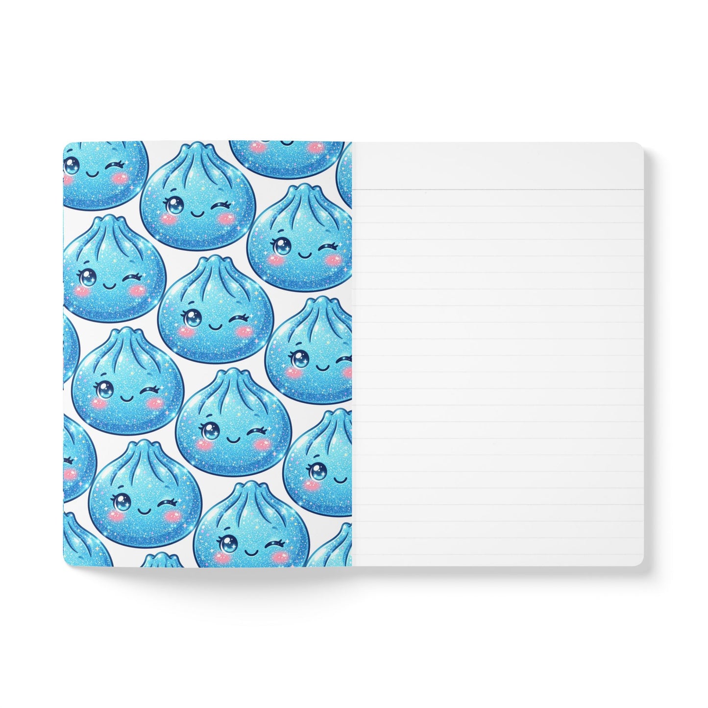 Kawaii Blue Dumpling Softcover Journal — Cute Winky Pattern Notebook