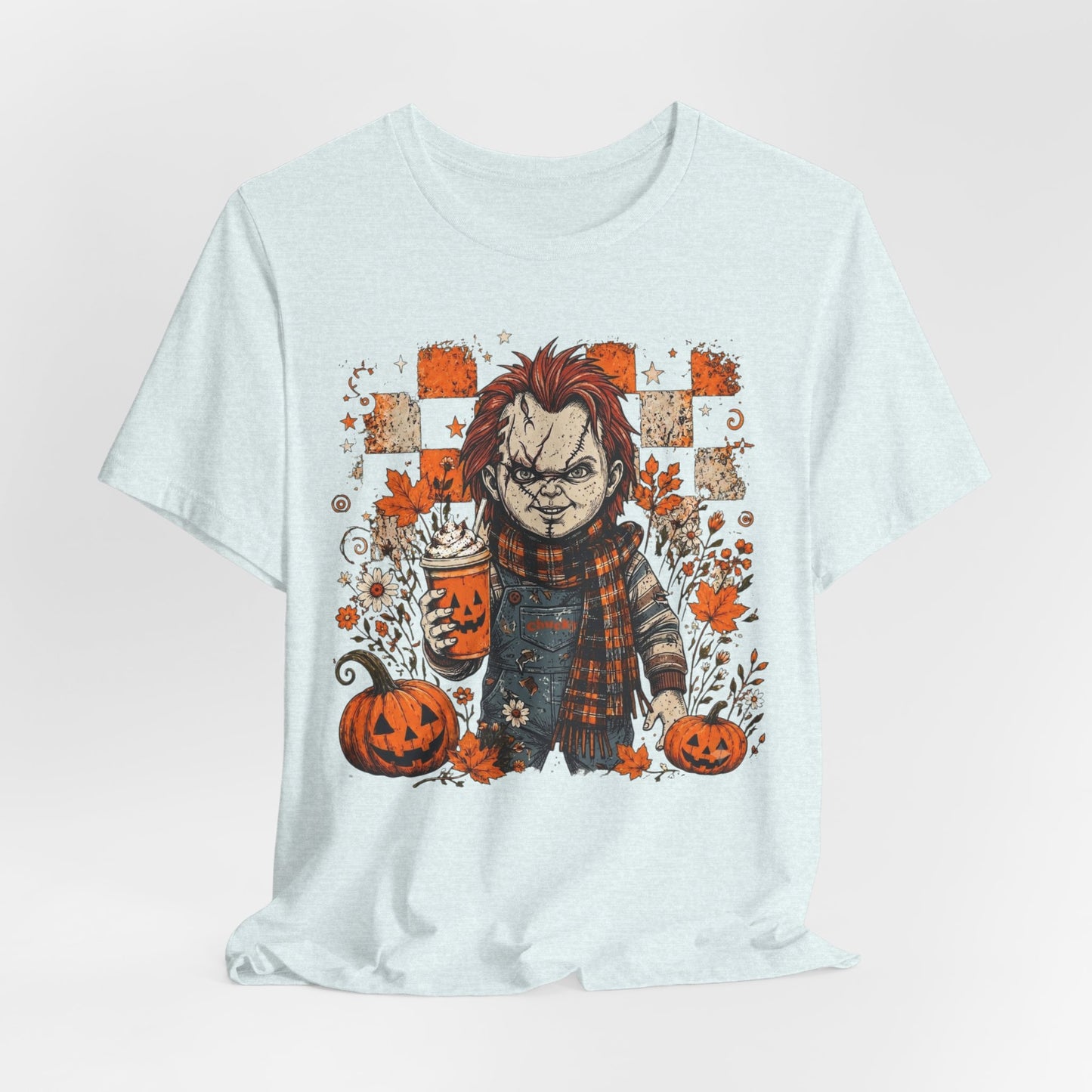 Halloween Horror Doll T‑Shirt – Pumpkin Patch Scare Tee