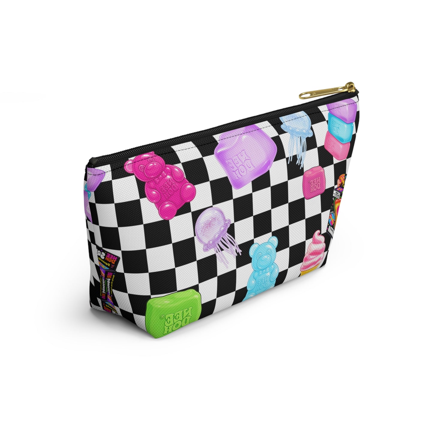 Checkerboard Candy Icons Accessory Pouch — Cute Candy & Snack Print T-Bottom Makeup Bag - kids pencil case -make up holder - travel case - back to school