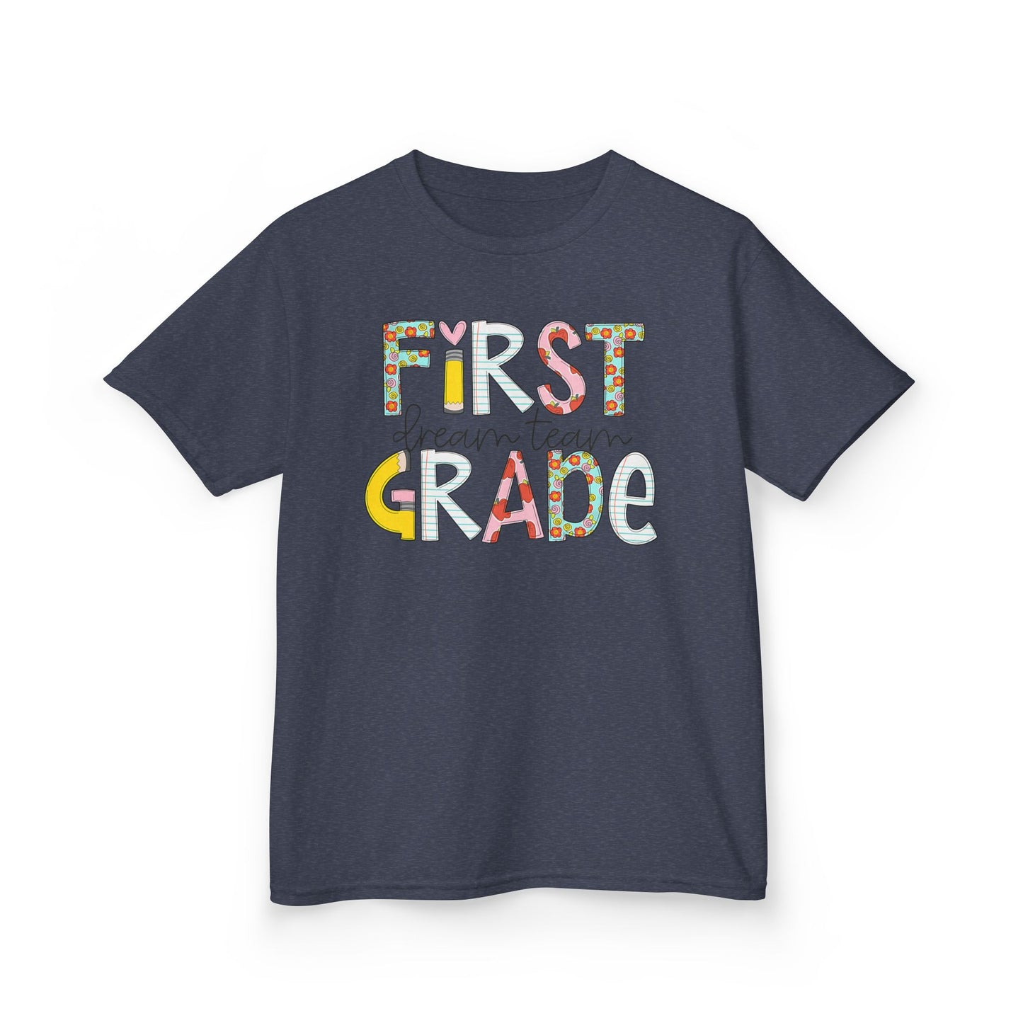 First Grade Kids T-Shirt — "First Grade" Colorful Back-to-School Tee