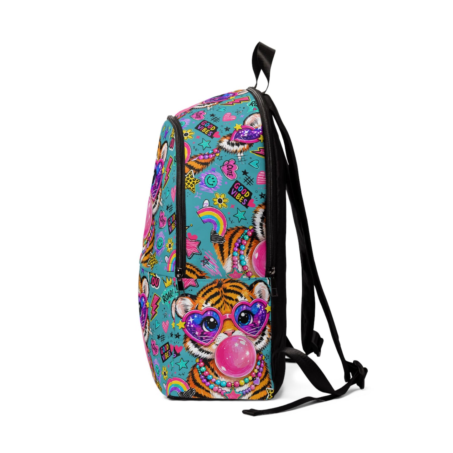Bubblegum Tiger Backpack - Colorful Kids School Bag with Heart Sunglasses