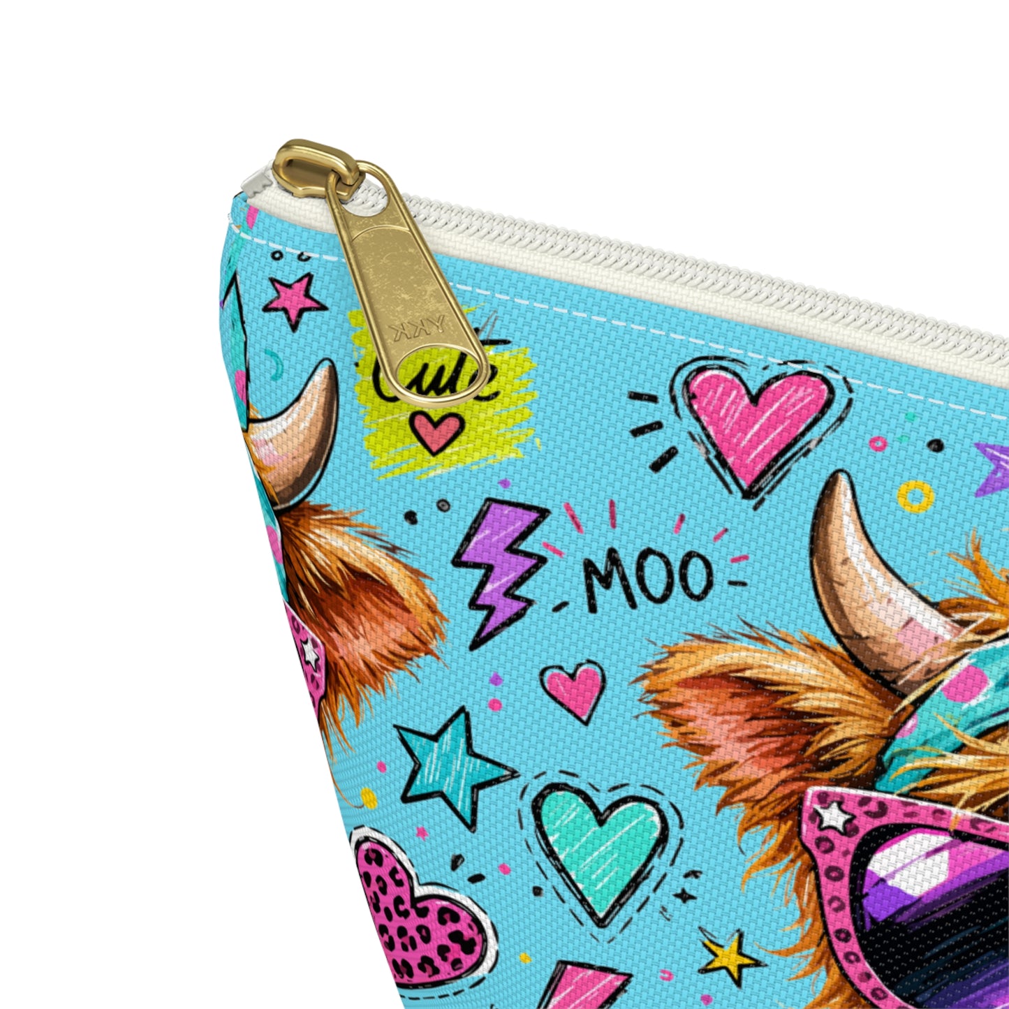 Cute Cow Bubblegum Accessory Pouch — Zippered T‑Bottom Makeup Bag