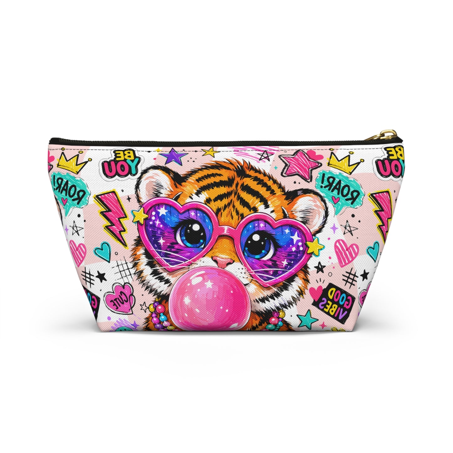 Cute Tiger Bubblegum Accessory Pouch — Heart Sunglasses Cosmetic Bag - kids pencil holder - back to school - Gifts for kids