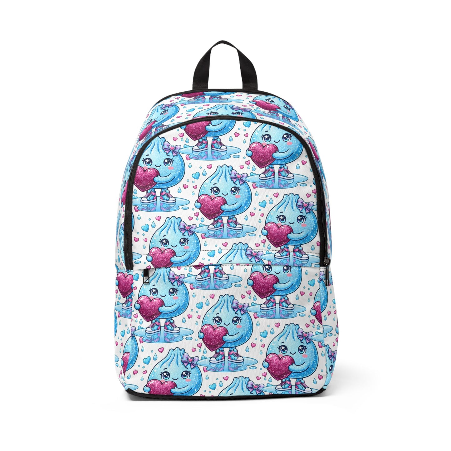 Cute Blue Dumpling Pattern Backpack – Kawaii Heart Plush Print School Bag