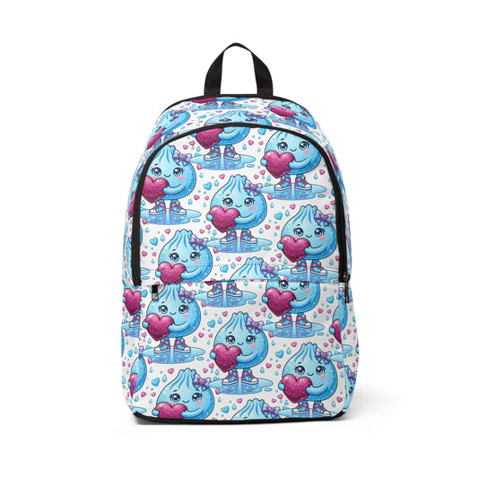 Cute Blue Dumpling Pattern Backpack – Kawaii Heart Plush Print School Bag
