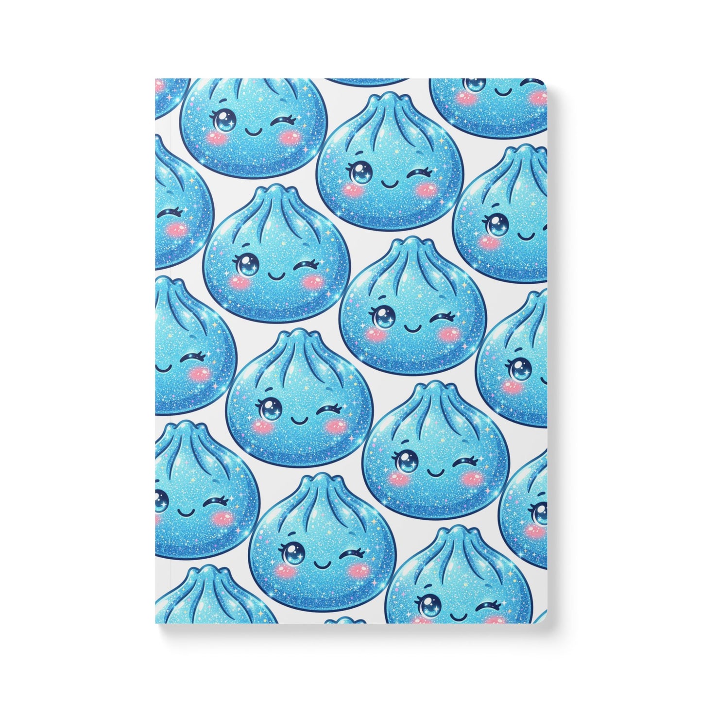Kawaii Blue Dumpling Softcover Journal — Cute Winky Pattern Notebook