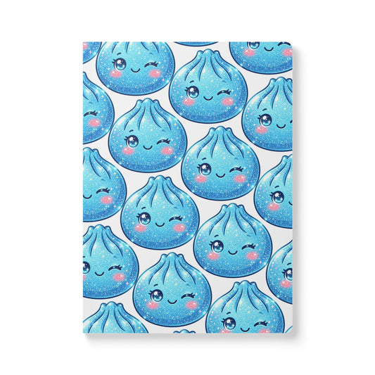 Kawaii Blue Dumpling Softcover Journal — Cute Winky Pattern Notebook
