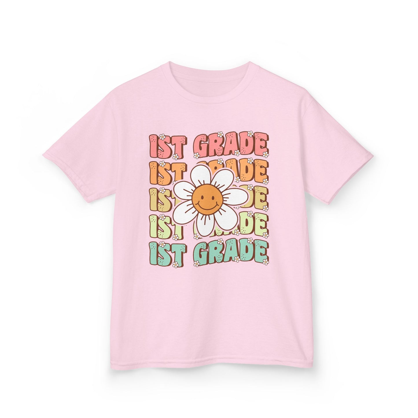 1st Grade Kids T‑Shirt — Cute Smiley Daisy Back-to-School Tee