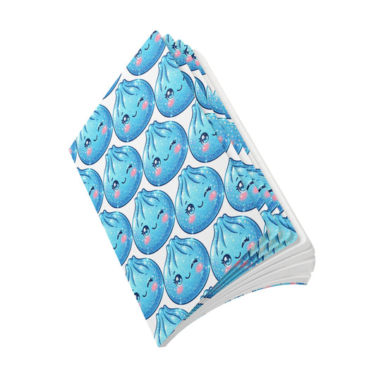 Kawaii Blue Dumpling Softcover Journal — Cute Winky Pattern Notebook