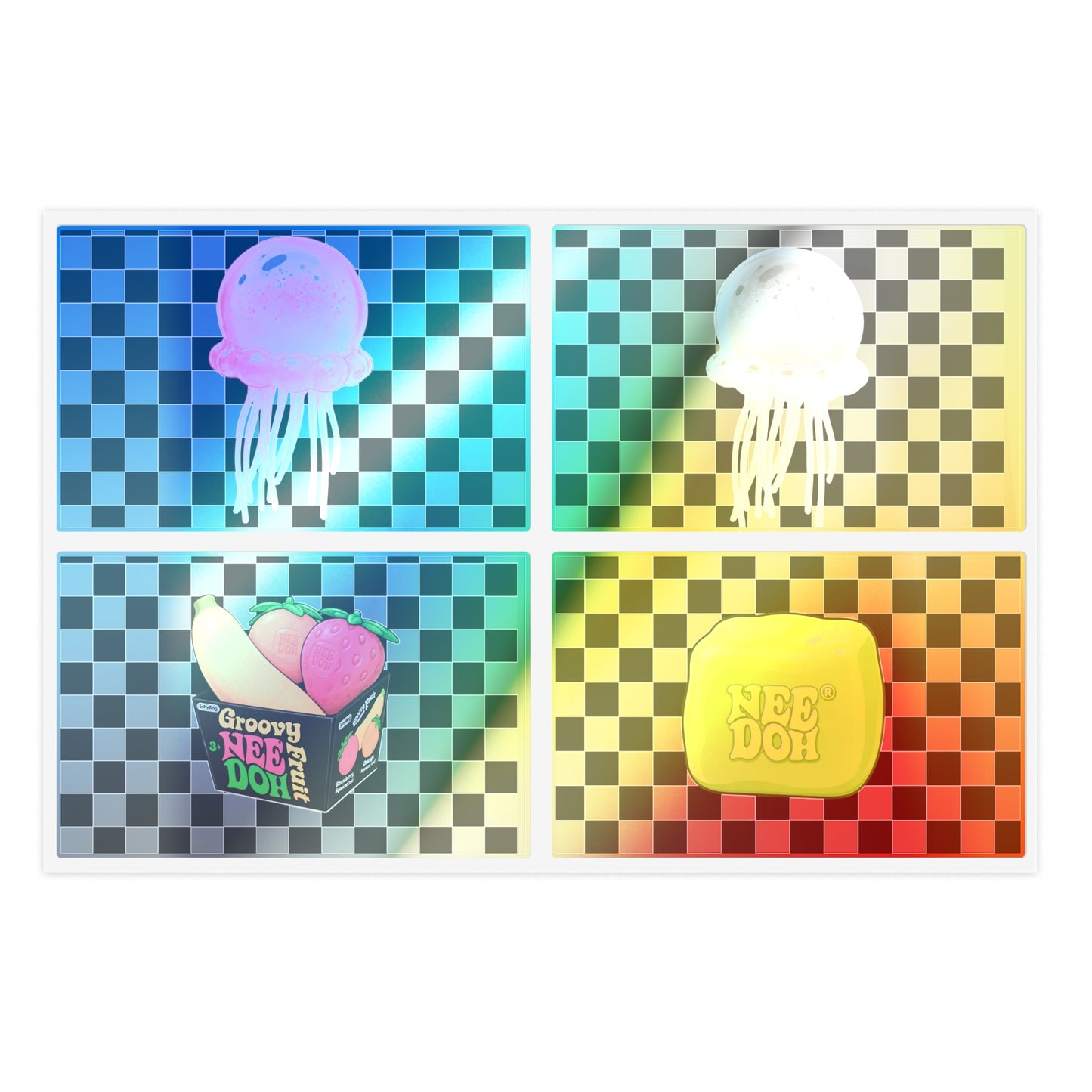 Checkerboard Jellyfish & NeeDoh Sticker Sheet — Retro Cute Decorative Stickers
