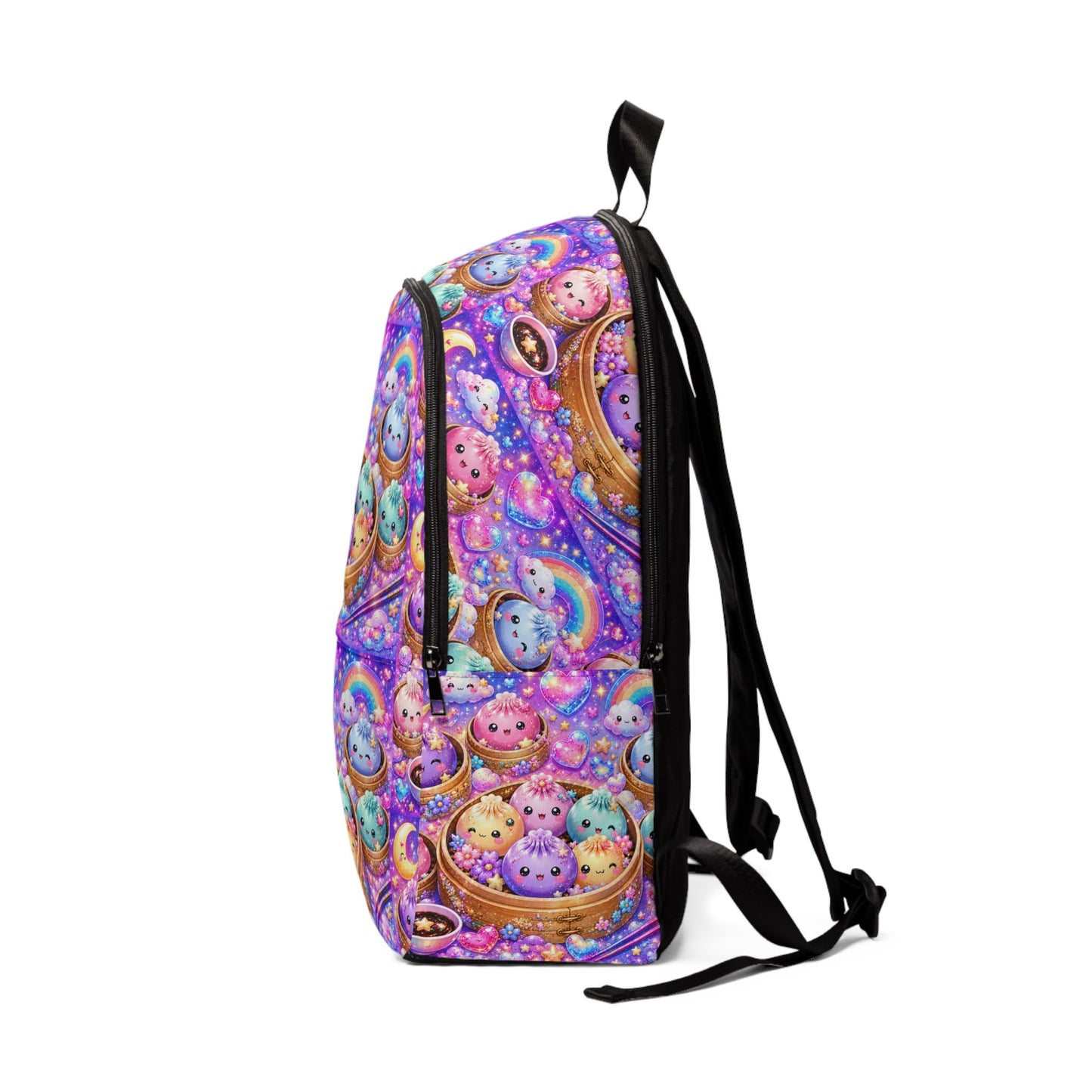 Cute Kawaii Dumpling Pattern Backpack — Colorful Pastel Moon & Stars School Bag