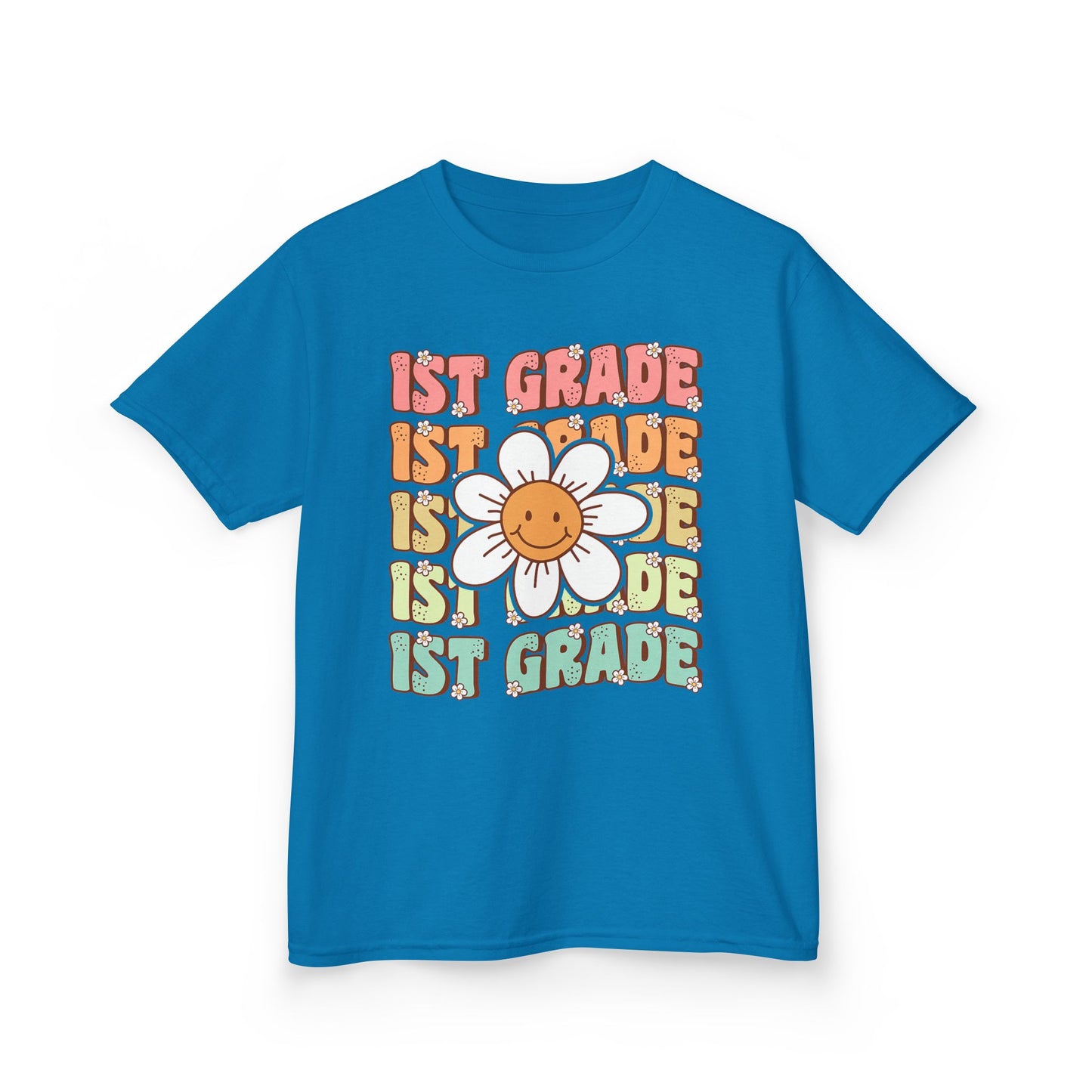 1st Grade Kids T‑Shirt — Cute Smiley Daisy Back-to-School Tee