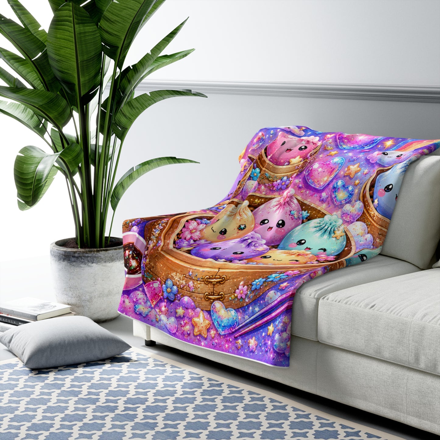 Sherpa Blanket — Cute Kawaii Dumpling Plushies Rainbow Galaxy Throw