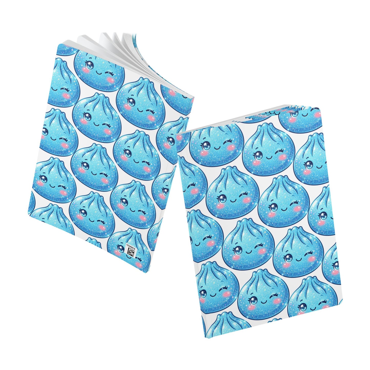 Kawaii Blue Dumpling Softcover Journal — Cute Winky Pattern Notebook