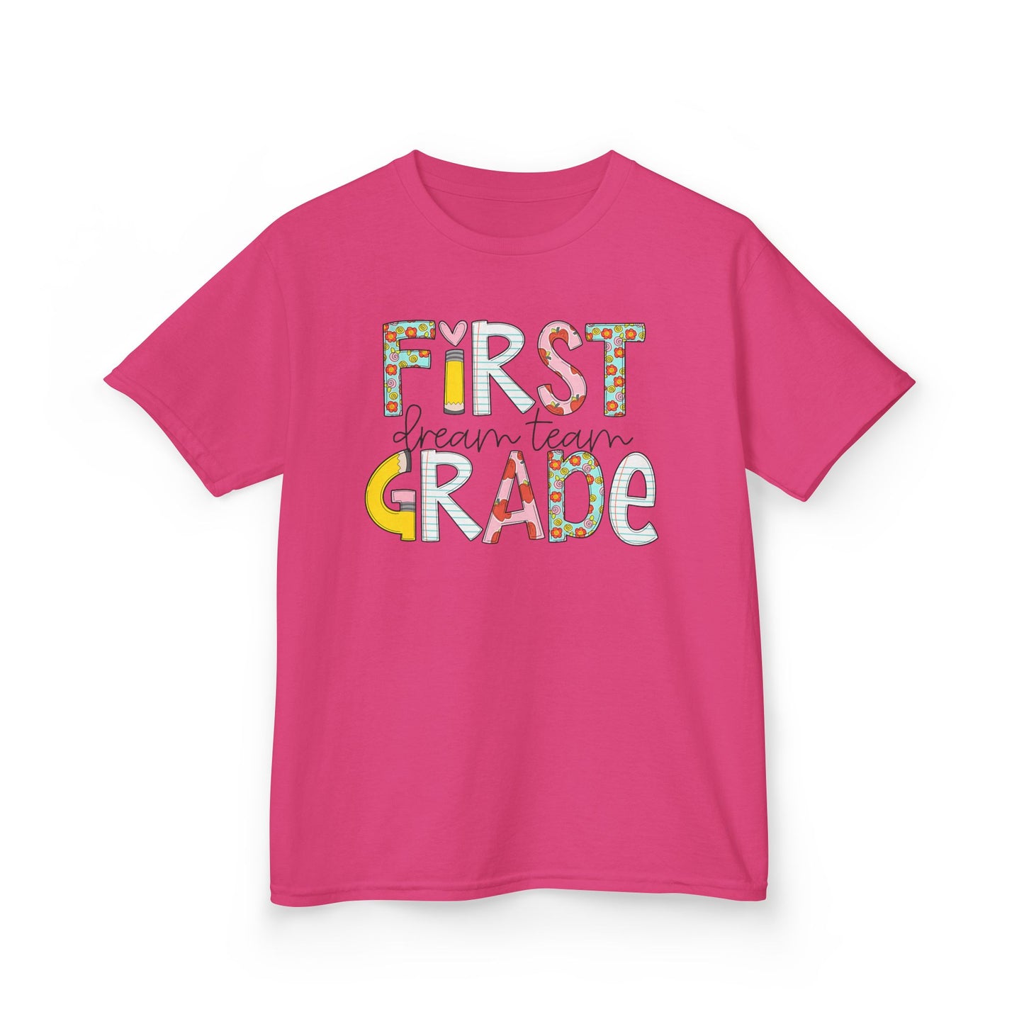 First Grade Kids T-Shirt — "First Grade" Colorful Back-to-School Tee