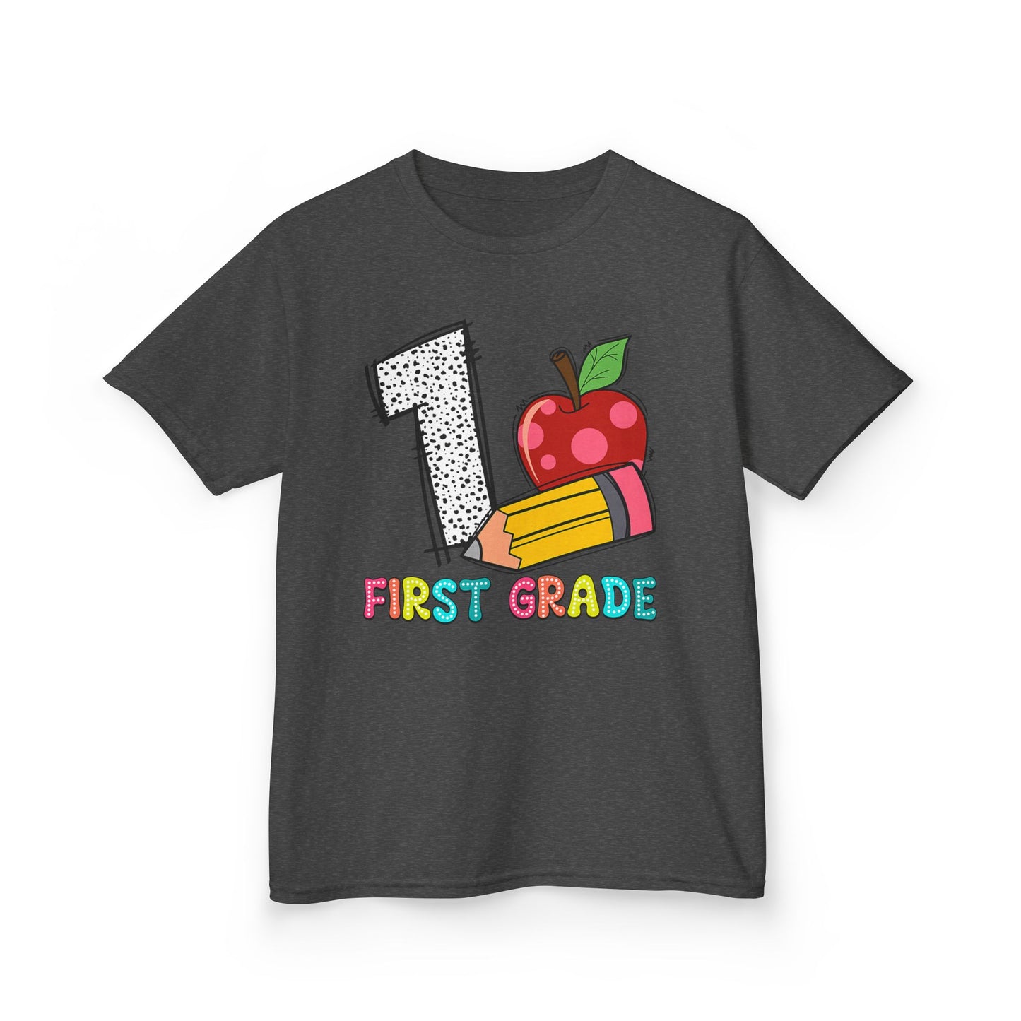 First Grade Kids T‑Shirt — Colorful '1 First Grade' Apple & Pencil Back-to-School Tee