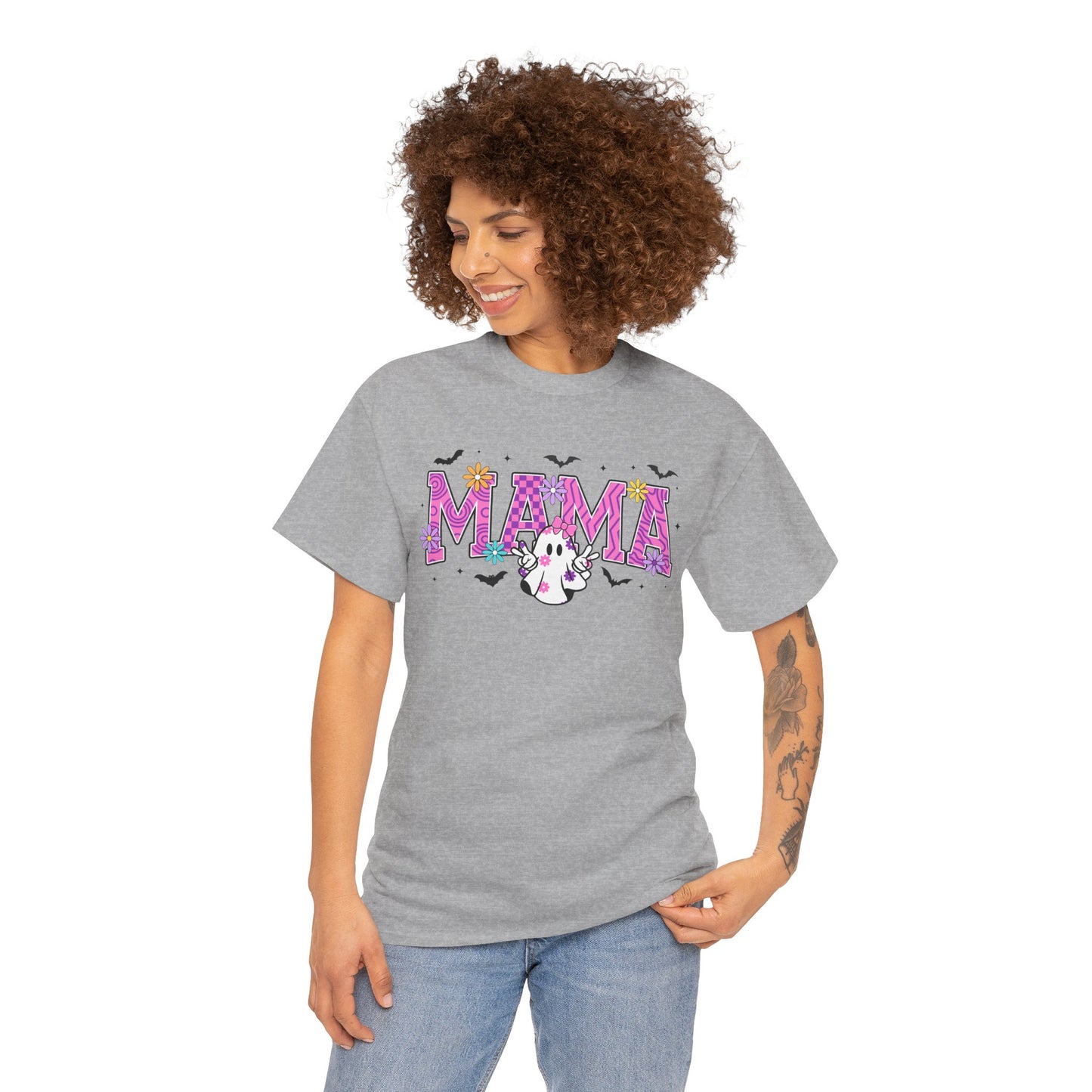 Mama Floral Tee — Cute Ghost & Pink Flower Mom Shirt (Mother’s Day Gift)