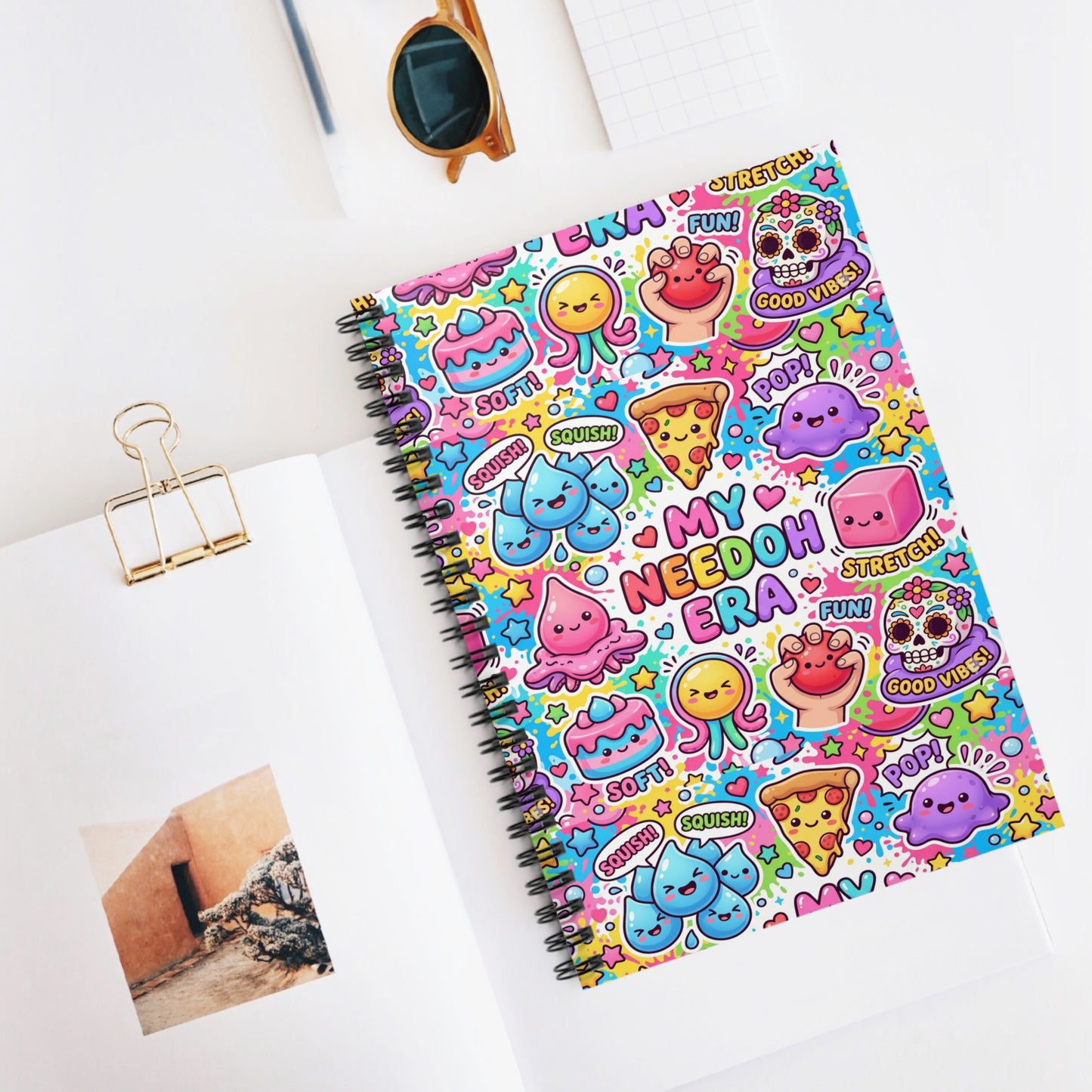 Kawaii Sticker Collage Spiral Notebook — "My Needoh Era" Ruled Journal