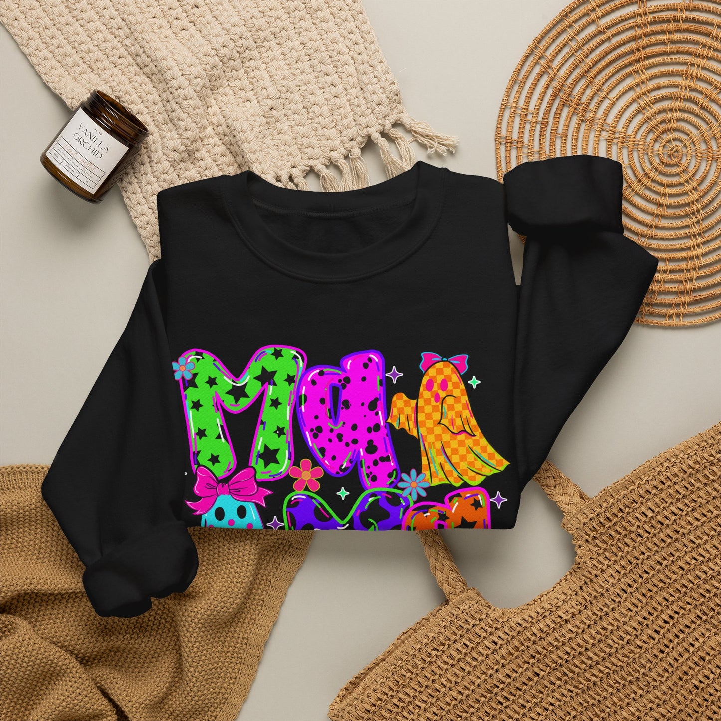 Ghost Mama Crewneck Sweatshirt — Colorful Neon Halloween Mom Pullover - Gifts for Mom - Mama Sweater - Halloween Sweater for Moms - Sweater Weather