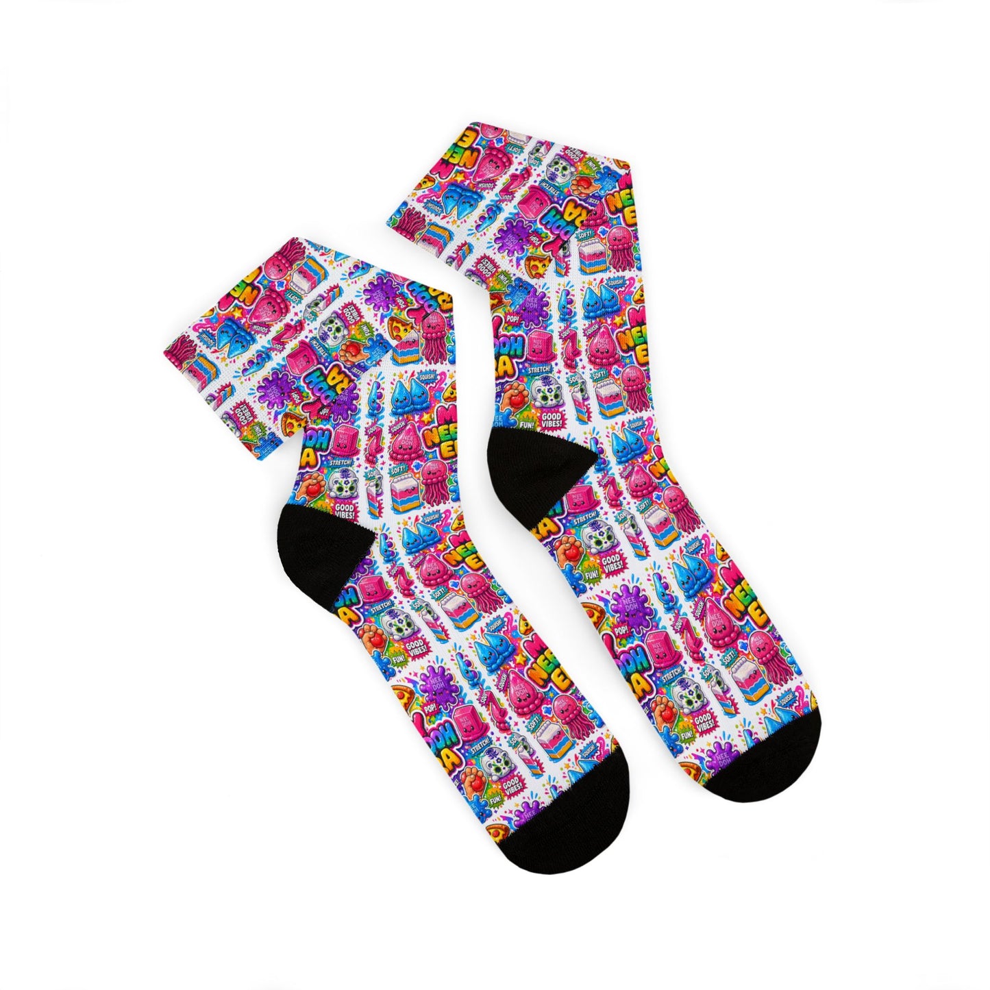Retro Candy Pop Sublimation Socks — Colorful 90s Neon Pattern Crew Socks