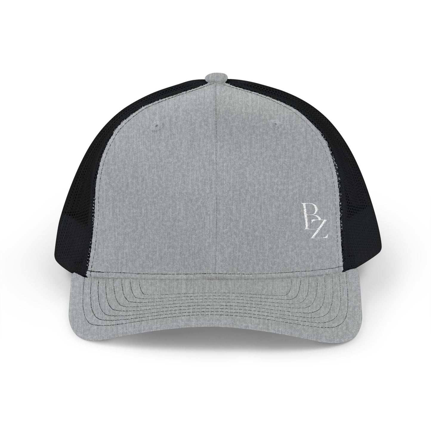 Embroidered 'BZ' Snapback Trucker Cap — Black Front White Mesh Hat