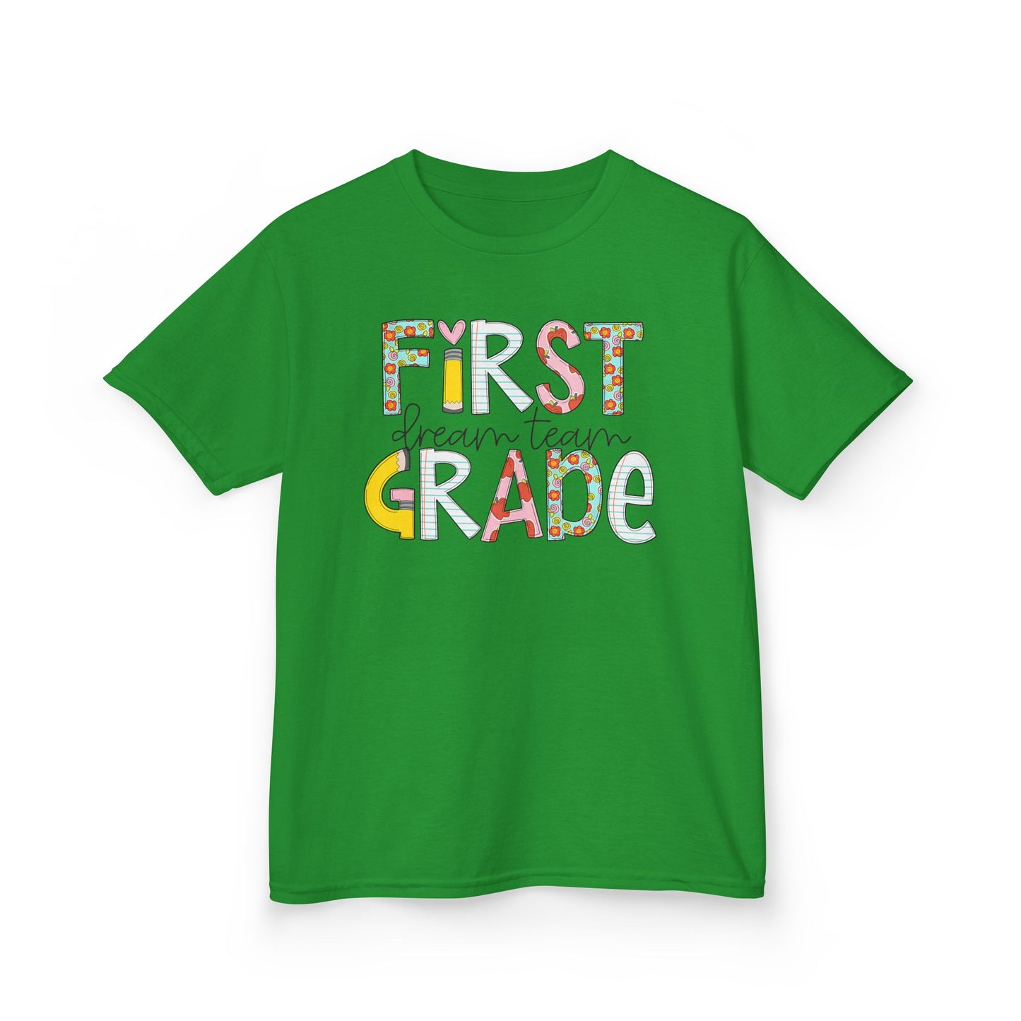 First Grade Kids T-Shirt — "First Grade" Colorful Back-to-School Tee