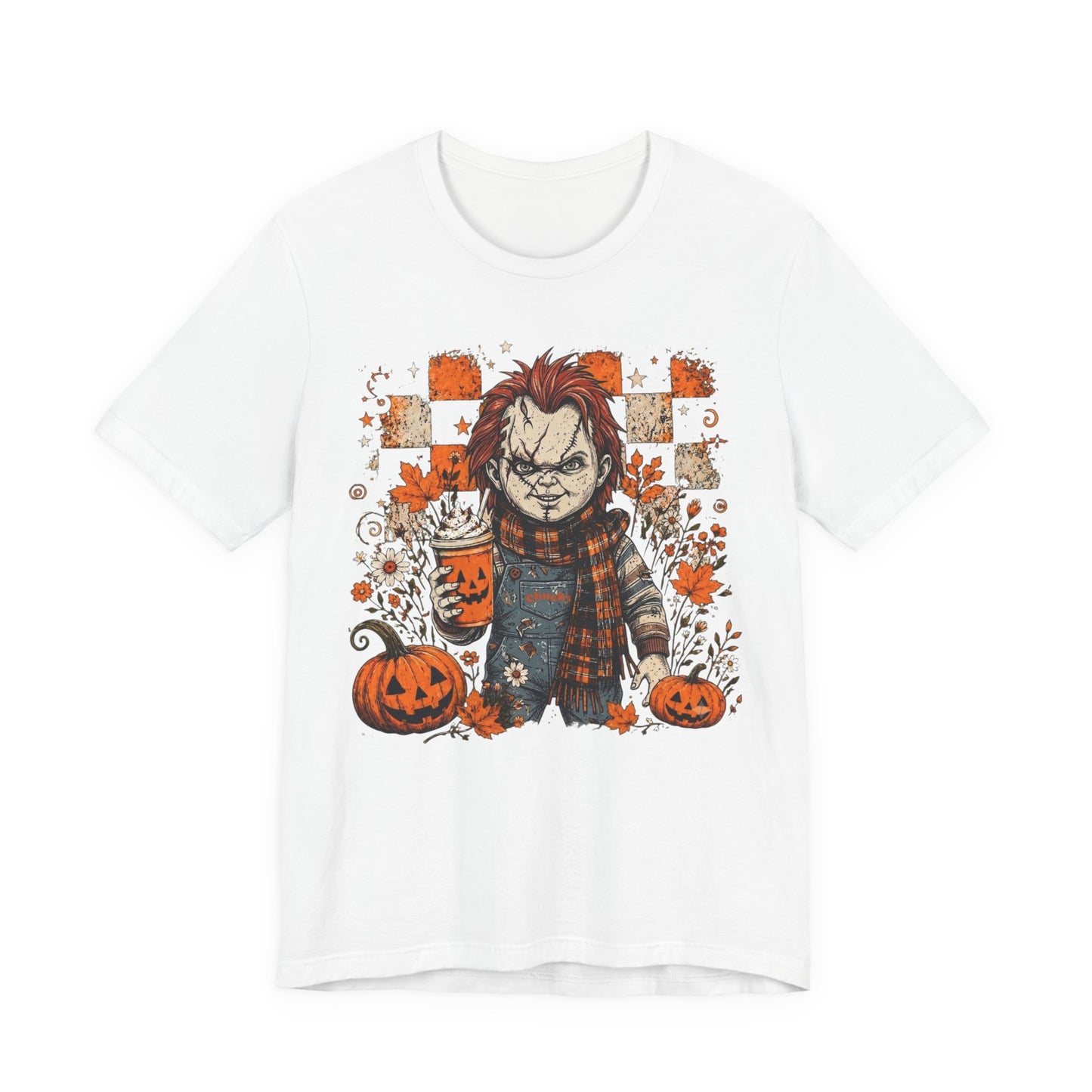 Halloween Horror Doll T‑Shirt – Pumpkin Patch Scare Tee