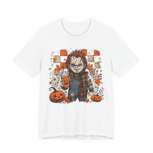 Halloween Horror Doll T‑Shirt – Pumpkin Patch Scare Tee