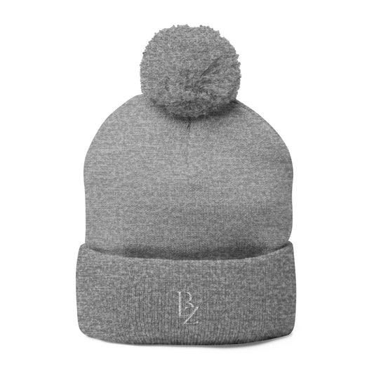 Embroidered Pom-Pom Knit Beanie – Cozy Winter Cap with Monogram Accent