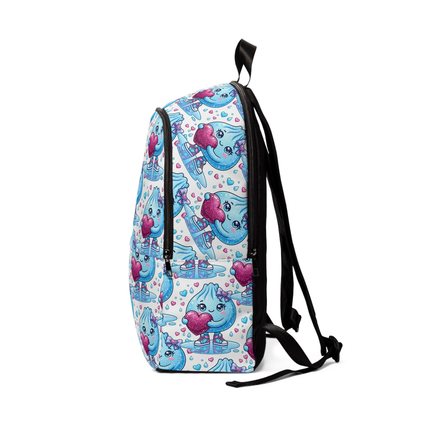 Cute Blue Dumpling Pattern Backpack – Kawaii Heart Plush Print School Bag