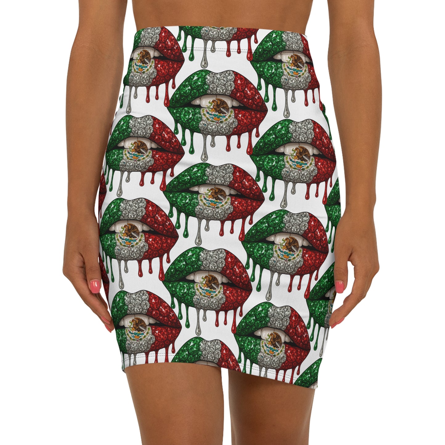 Mexican Flag Drip Lip Pencil Skirt