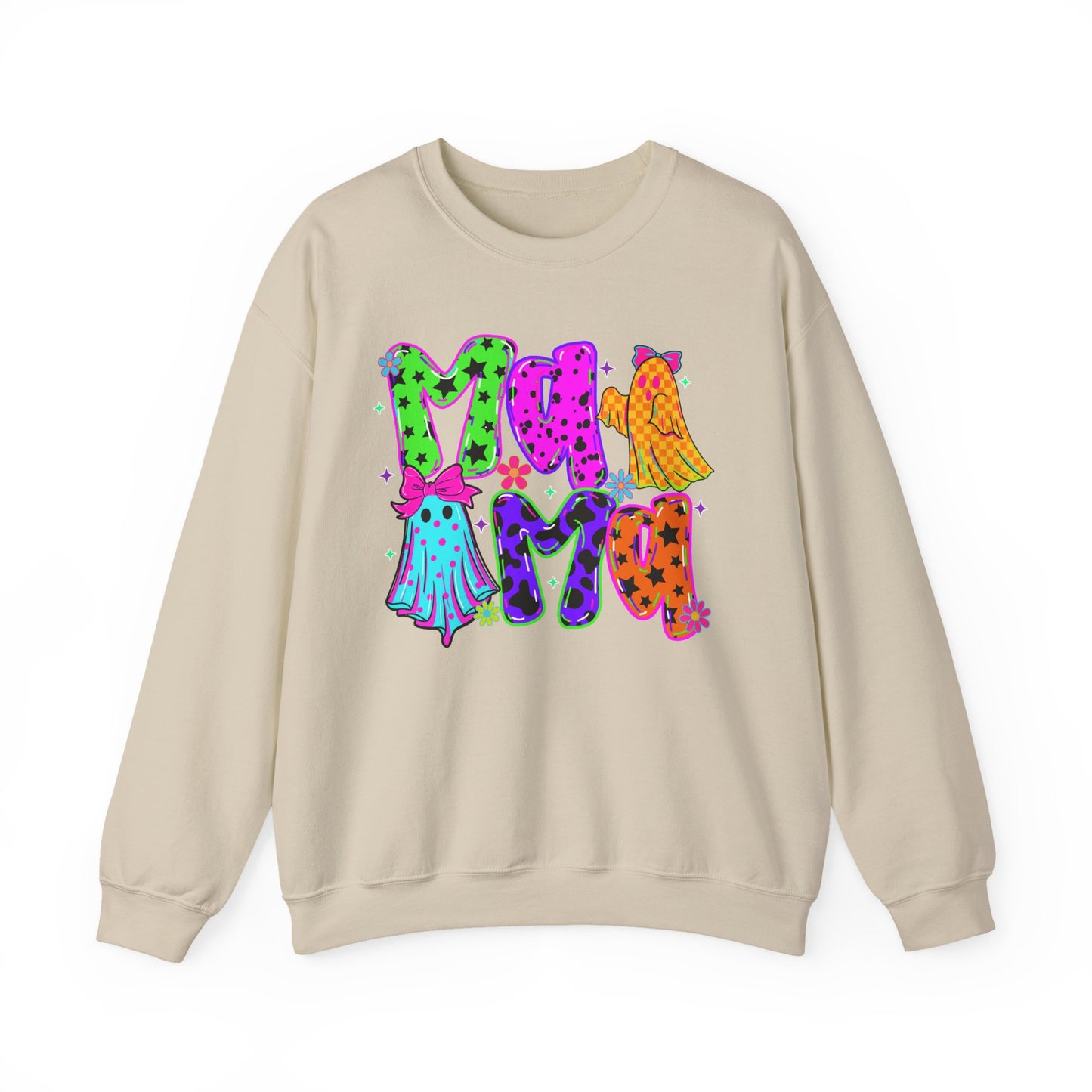 Ghost Mama Crewneck Sweatshirt — Colorful Neon Halloween Mom Pullover - Gifts for Mom - Mama Sweater - Halloween Sweater for Moms - Sweater Weather