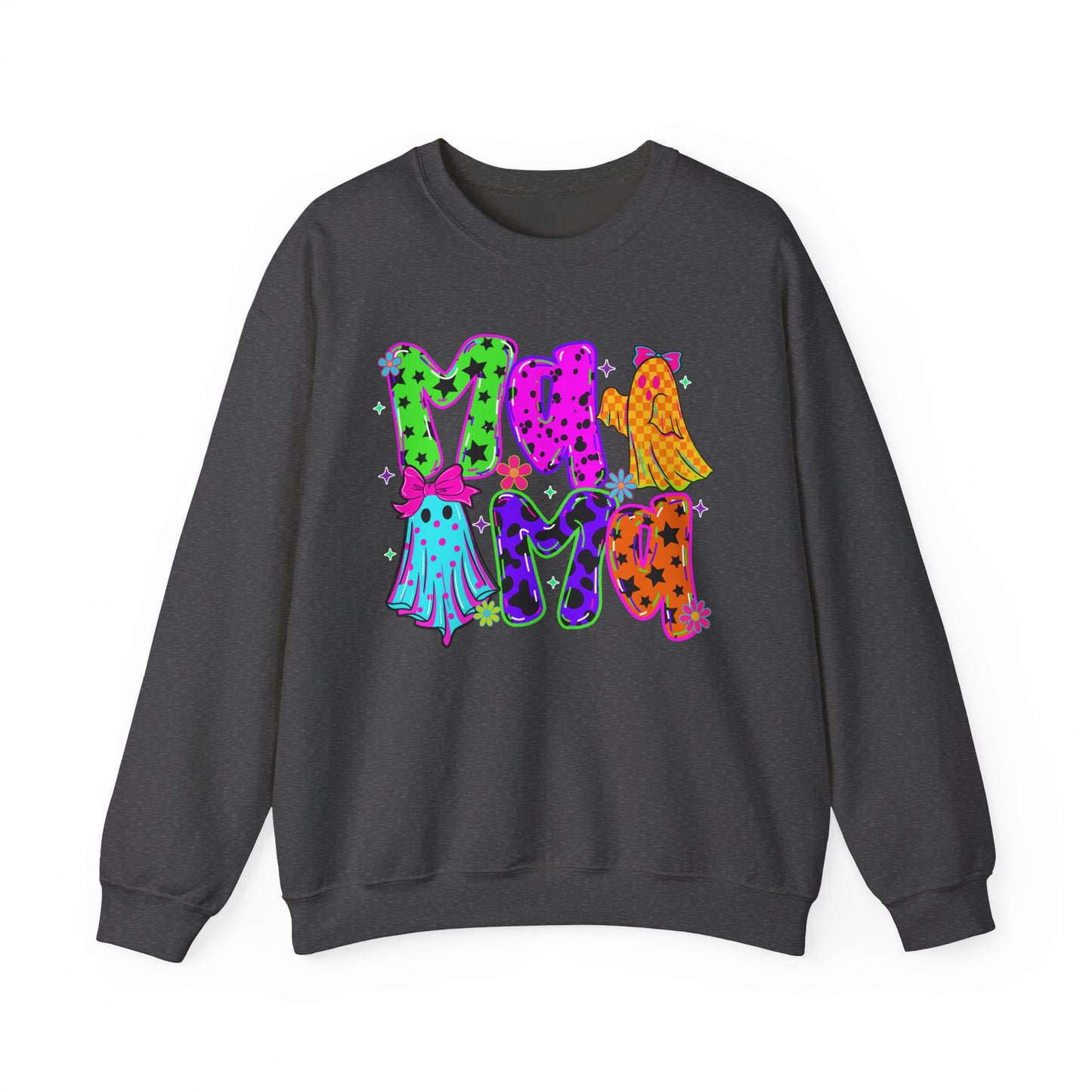 Ghost Mama Crewneck Sweatshirt — Colorful Neon Halloween Mom Pullover - Gifts for Mom - Mama Sweater - Halloween Sweater for Moms - Sweater Weather