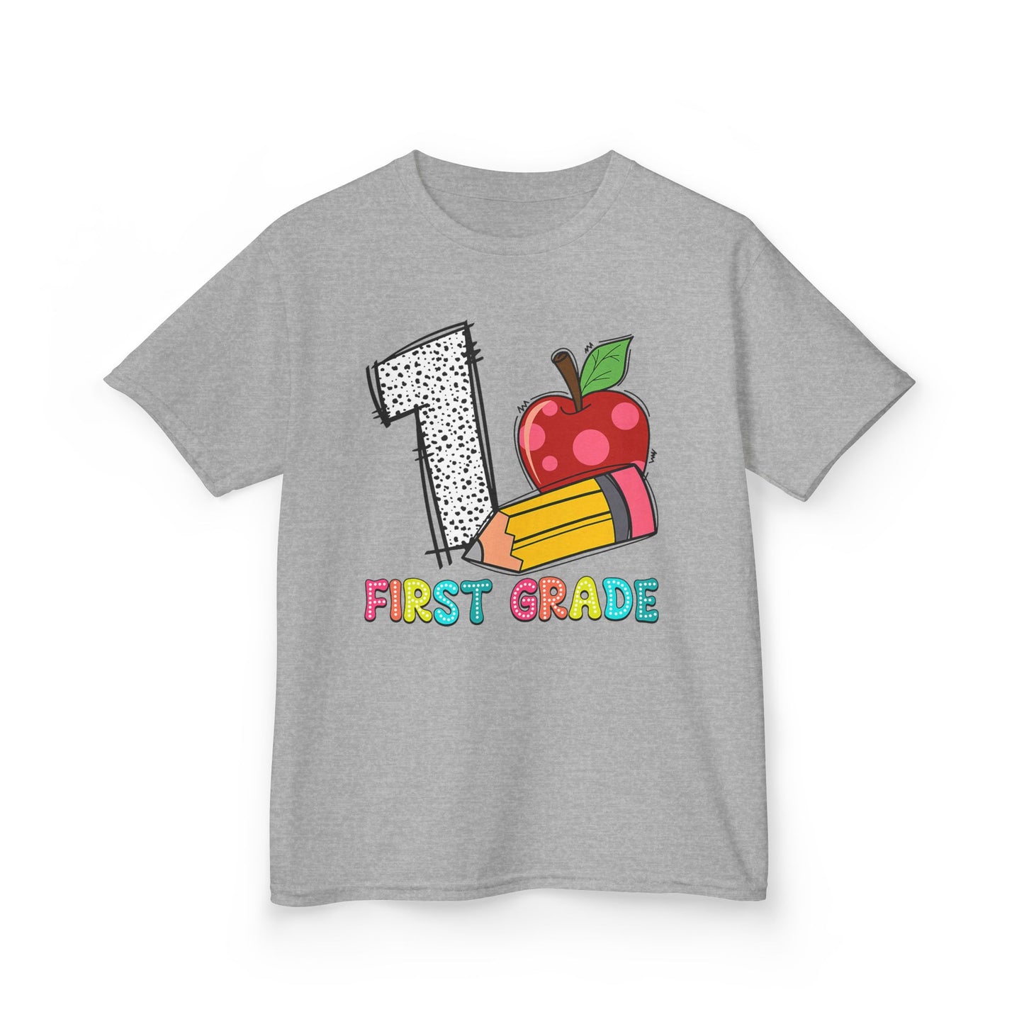 First Grade Kids T‑Shirt — Colorful '1 First Grade' Apple & Pencil Back-to-School Tee